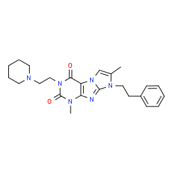 ChemSpider 2D Image | 1,7-Dimethyl-8-(2-phenylethyl)-3-[2-(1-piperidinyl)ethyl]-1H-imidazo[2,1-f]purine-2,4(3H,8H)-dione | C24H30N6O2