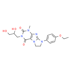 ChemSpider 2D Image | 3-(2,3-Dihydroxypropyl)-8-(4-ethoxyphenyl)-1-methyl-7,8-dihydro-1H-imidazo[2,1-f]purine-2,4(3H,6H)-dione | C19H23N5O5