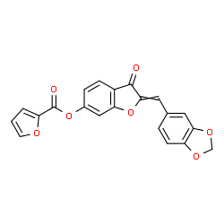 ChemSpider 2D Image | 2-(1,3-Benzodioxol-5-ylmethylene)-3-oxo-2,3-dihydro-1-benzofuran-6-yl 2-furoate | C21H12O7