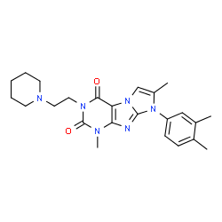 ChemSpider 2D Image | 8-(3,4-Dimethylphenyl)-1,7-dimethyl-3-[2-(1-piperidinyl)ethyl]-1H-imidazo[2,1-f]purine-2,4(3H,8H)-dione | C24H30N6O2