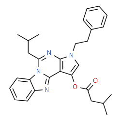 ChemSpider 2D Image | 5-Isobutyl-3-(2-phenylethyl)-3H-pyrrolo[2',3':4,5]pyrimido[1,6-a]benzimidazol-1-yl 3-methylbutanoate | C29H32N4O2