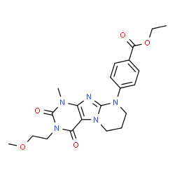 ChemSpider 2D Image | Ethyl 4-[3-(2-methoxyethyl)-1-methyl-2,4-dioxo-1,2,3,4,7,8-hexahydropyrimido[2,1-f]purin-9(6H)-yl]benzoate | C21H25N5O5