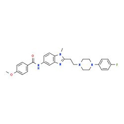 ChemSpider 2D Image | N-(2-{2-[4-(4-Fluorophenyl)-1-piperazinyl]ethyl}-1-methyl-1H-benzimidazol-5-yl)-4-methoxybenzamide | C28H30FN5O2