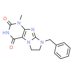 ChemSpider 2D Image | 8-Benzyl-1-methyl-7,8-dihydro-1H-imidazo[2,1-f]purine-2,4(3H,6H)-dione | C15H15N5O2