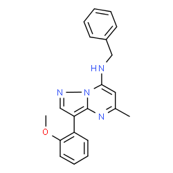 ChemSpider 2D Image | N-Benzyl-3-(2-methoxyphenyl)-5-methylpyrazolo[1,5-a]pyrimidin-7-amine | C21H20N4O