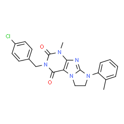 ChemSpider 2D Image | 3-(4-Chlorobenzyl)-1-methyl-8-(2-methylphenyl)-7,8-dihydro-1H-imidazo[2,1-f]purine-2,4(3H,6H)-dione | C22H20ClN5O2