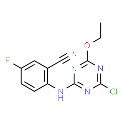 ChemSpider 2D Image | 2-[(4-Chloro-6-ethoxy-1,3,5-triazin-2-yl)amino]-5-fluorobenzonitrile | C12H9ClFN5O