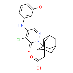 ChemSpider 2D Image | (3-{5-Chloro-4-[(3-hydroxyphenyl)amino]-6-oxo-1(6H)-pyridazinyl}adamantan-1-yl)acetic acid | C22H24ClN3O4