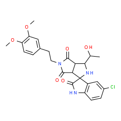 ChemSpider 2D Image | 5-Chloro-5'-[2-(3,4-dimethoxyphenyl)ethyl]-3'-(1-hydroxyethyl)-3a',6a'-dihydro-2'H-spiro[indole-3,1'-pyrrolo[3,4-c]pyrrole]-2,4',6'(1H,3'H,5'H)-trione | C25H26ClN3O6