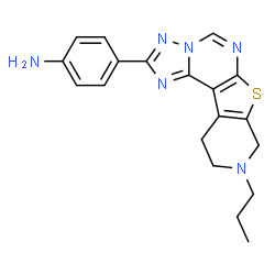 ChemSpider 2D Image | 4-(9-Propyl-8,9,10,11-tetrahydropyrido[4',3':4,5]thieno[3,2-e][1,2,4]triazolo[1,5-c]pyrimidin-2-yl)aniline | C19H20N6S
