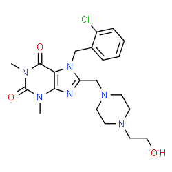 ChemSpider 2D Image | 7-(2-Chlorobenzyl)-8-{[4-(2-hydroxyethyl)-1-piperazinyl]methyl}-1,3-dimethyl-3,7-dihydro-1H-purine-2,6-dione | C21H27ClN6O3