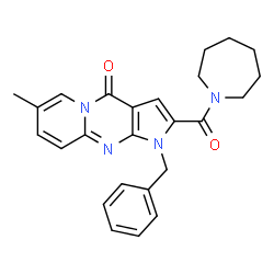 ChemSpider 2D Image | 2-(1-Azepanylcarbonyl)-1-benzyl-7-methylpyrido[1,2-a]pyrrolo[2,3-d]pyrimidin-4(1H)-one | C25H26N4O2
