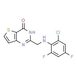ChemSpider 2D Image | 2-{[(2-Chloro-4,6-difluorophenyl)amino]methyl}thieno[3,2-d]pyrimidin-4(3H)-one | C13H8ClF2N3OS
