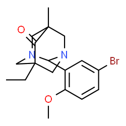 ChemSpider 2D Image | 2-(5-Bromo-2-methoxyphenyl)-5-ethyl-7-methyl-1,3-diazatricyclo[3.3.1.1~3,7~]decan-6-one | C18H23BrN2O2