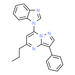 ChemSpider 2D Image | 7-(1H-Benzimidazol-1-yl)-3-phenyl-5-propylpyrazolo[1,5-a]pyrimidine | C22H19N5