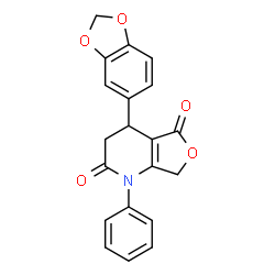 ChemSpider 2D Image | 4-(1,3-Benzodioxol-5-yl)-1-phenyl-4,7-dihydrofuro[3,4-b]pyridine-2,5(1H,3H)-dione | C20H15NO5