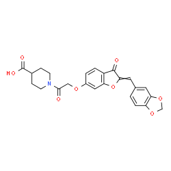 ChemSpider 2D Image | 1-({[2-(1,3-Benzodioxol-5-ylmethylene)-3-oxo-2,3-dihydro-1-benzofuran-6-yl]oxy}acetyl)-4-piperidinecarboxylic acid | C24H21NO8