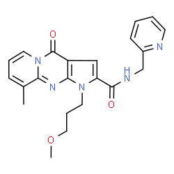 ChemSpider 2D Image | 1-(3-Methoxypropyl)-9-methyl-4-oxo-N-(2-pyridinylmethyl)-1,4-dihydropyrido[1,2-a]pyrrolo[2,3-d]pyrimidine-2-carboxamide | C22H23N5O3
