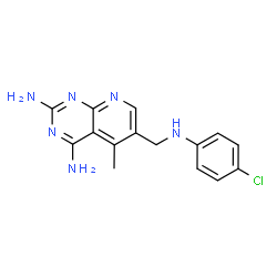 ChemSpider 2D Image | 6-{[(4-Chlorophenyl)amino]methyl}-5-methylpyrido[2,3-d]pyrimidine-2,4-diamine | C15H15ClN6