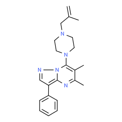 ChemSpider 2D Image | 5,6-Dimethyl-7-[4-(2-methyl-2-propen-1-yl)-1-piperazinyl]-3-phenylpyrazolo[1,5-a]pyrimidine | C22H27N5