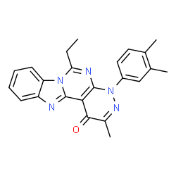 ChemSpider 2D Image | 4-(3,4-Dimethylphenyl)-6-ethyl-2-methylpyridazino[3',4':4,5]pyrimido[1,6-a]benzimidazol-1(4H)-one | C23H21N5O