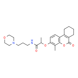 ChemSpider 2D Image | 2-[(4-Methyl-6-oxo-7,8,9,10-tetrahydro-6H-benzo[c]chromen-3-yl)oxy]-N-[3-(4-morpholinyl)propyl]propanamide | C24H32N2O5