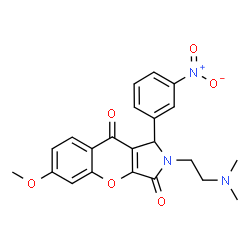 ChemSpider 2D Image | 2-[2-(Dimethylamino)ethyl]-6-methoxy-1-(3-nitrophenyl)-1,2-dihydrochromeno[2,3-c]pyrrole-3,9-dione | C22H21N3O6