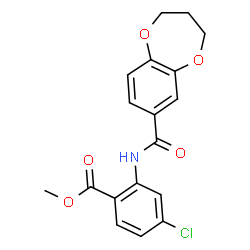 ChemSpider 2D Image | Methyl 4-chloro-2-[(3,4-dihydro-2H-1,5-benzodioxepin-7-ylcarbonyl)amino]benzoate | C18H16ClNO5