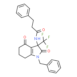 ChemSpider 2D Image | N-[1-Benzyl-2,4-dioxo-3-(trifluoromethyl)-2,3,4,5,6,7-hexahydro-1H-indol-3-yl]-3-phenylpropanamide | C25H23F3N2O3