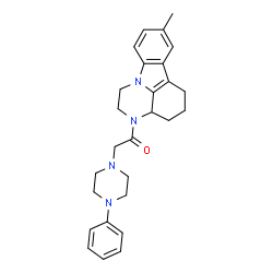 ChemSpider 2D Image | 1-(8-Methyl-1,2,3a,4,5,6-hexahydro-3H-pyrazino[3,2,1-jk]carbazol-3-yl)-2-(4-phenyl-1-piperazinyl)ethanone | C27H32N4O