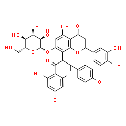 ChemSpider 2D Image | 2'-(3,4-Dihydroxyphenyl)-5,5',7-trihydroxy-2-(4-hydroxyphenyl)-4,4'-dioxo-3,3',4,4'-tetrahydro-2H,2'H-3,8'-bichromen-7'-yl beta-D-glucopyranoside | C36H32O16