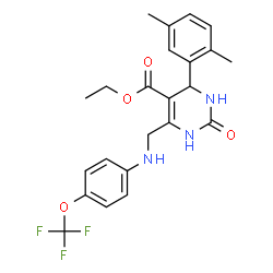 ChemSpider 2D Image | Ethyl 4-(2,5-dimethylphenyl)-2-oxo-6-({[4-(trifluoromethoxy)phenyl]amino}methyl)-1,2,3,4-tetrahydro-5-pyrimidinecarboxylate | C23H24F3N3O4