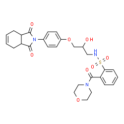 ChemSpider 2D Image | N-{3-[4-(1,3-Dioxo-1,3,3a,4,7,7a-hexahydro-2H-isoindol-2-yl)phenoxy]-2-hydroxypropyl}-2-(4-morpholinylcarbonyl)benzenesulfonamide | C28H31N3O8S