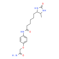 ChemSpider 2D Image | N-[4-(2-Amino-2-oxoethoxy)phenyl]-6-(5-methyl-2-oxo-4-imidazolidinyl)hexanamide | C18H26N4O4