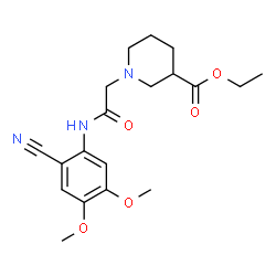 ChemSpider 2D Image | Ethyl 1-{2-[(2-cyano-4,5-dimethoxyphenyl)amino]-2-oxoethyl}-3-piperidinecarboxylate | C19H25N3O5