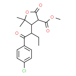 ChemSpider 2D Image | Methyl 4-[1-(4-chlorophenyl)-1-oxo-2-butanyl]-5,5-dimethyl-2-oxotetrahydro-3-furancarboxylate | C18H21ClO5