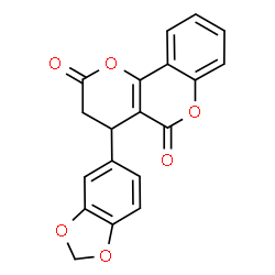 ChemSpider 2D Image | 4-(1,3-Benzodioxol-5-yl)-3,4-dihydro-2H,5H-pyrano[3,2-c]chromene-2,5-dione | C19H12O6