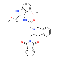ChemSpider 2D Image | Methyl 3-[({3-[(1,3-dioxo-1,3-dihydro-2H-isoindol-2-yl)methyl]-3,4-dihydro-2(1H)-isoquinolinyl}acetyl)amino]-4-methoxy-1H-indole-2-carboxylate | C31H28N4O6