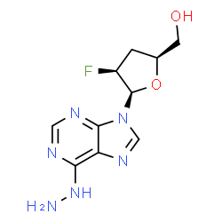 ChemSpider 2D Image | 9-(2,3-Dideoxy-2-fluoro-beta-D-threo-pentofuranosyl)-6-hydrazino-9H-purine | C10H13FN6O2