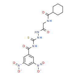 ChemSpider 2D Image | N-[(2-{[(Cyclohexylcarbonyl)amino]acetyl}hydrazino)carbonothioyl]-3,5-dinitrobenzamide | C17H20N6O7S