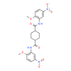 ChemSpider 2D Image | N,N'-Bis(2-methoxy-5-nitrophenyl)-1,4-cyclohexanedicarboxamide | C22H24N4O8
