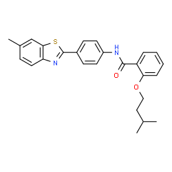 ChemSpider 2D Image | N-[4-(6-Methyl-1,3-benzothiazol-2-yl)phenyl]-2-(3-methylbutoxy)benzamide | C26H26N2O2S