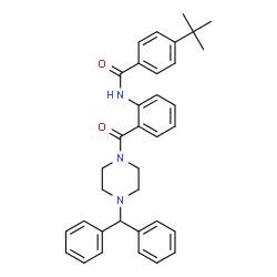 ChemSpider 2D Image | N-(2-{[4-(Diphenylmethyl)-1-piperazinyl]carbonyl}phenyl)-4-(2-methyl-2-propanyl)benzamide | C35H37N3O2