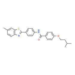 ChemSpider 2D Image | N-[4-(6-Methyl-1,3-benzothiazol-2-yl)phenyl]-4-(3-methylbutoxy)benzamide | C26H26N2O2S