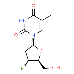 ChemSpider 2D Image | 1-(2,3-Dideoxy-3-fluoro-beta-L-erythro-pentofuranosyl)-5-methyl-2,4(1H,3H)-pyrimidinedione | C10H13FN2O4