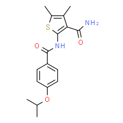 ChemSpider 2D Image | 2-[(4-Isopropoxybenzoyl)amino]-4,5-dimethyl-3-thiophenecarboxamide | C17H20N2O3S