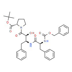 ChemSpider 2D Image | 2-Methyl-2-propanyl 1-[(2S,3S)-3-({N-[(benzyloxy)carbonyl]-L-phenylalanyl}amino)-2-hydroxy-4-phenylbutanoyl]-L-prolinate | C36H43N3O7