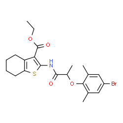 ChemSpider 2D Image | Ethyl 2-{[2-(4-bromo-2,6-dimethylphenoxy)propanoyl]amino}-4,5,6,7-tetrahydro-1-benzothiophene-3-carboxylate | C22H26BrNO4S