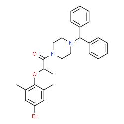 ChemSpider 2D Image | 2-(4-Bromo-2,6-dimethylphenoxy)-1-[4-(diphenylmethyl)-1-piperazinyl]-1-propanone | C28H31BrN2O2