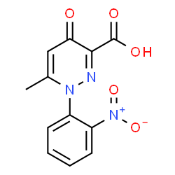 ChemSpider 2D Image | 6-Methyl-1-(2-nitrophenyl)-4-oxo-1,4-dihydro-3-pyridazinecarboxylic acid | C12H9N3O5